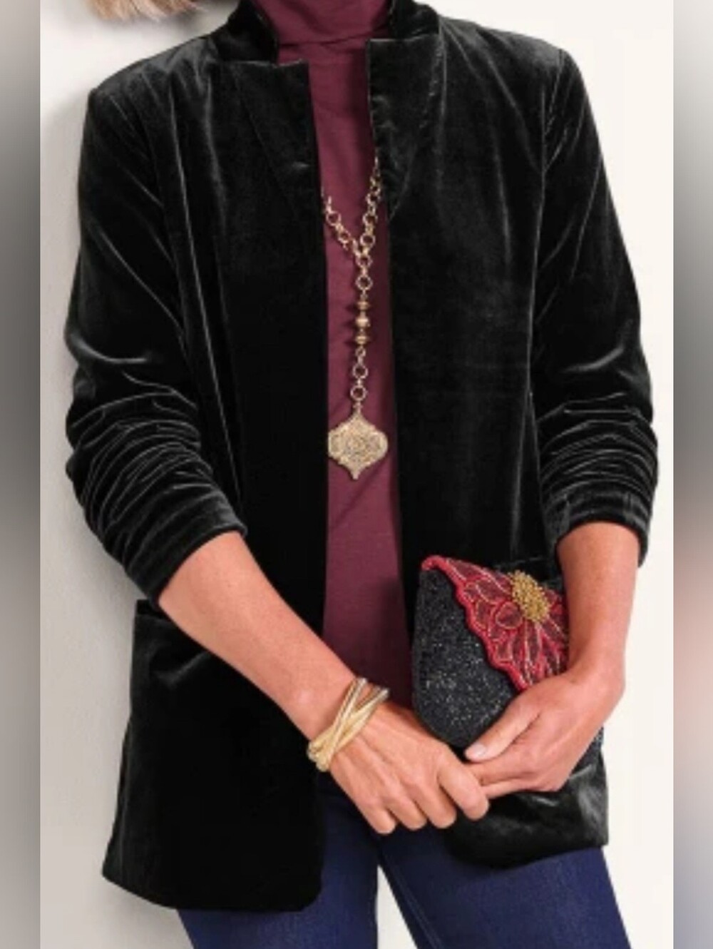 Soft Surroundings Whimsigoth St. James Blazer Velvet Black